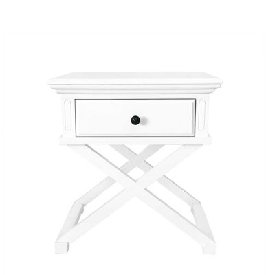 Sorrento Cross Leg Hamptons Side Table W/Drawer White