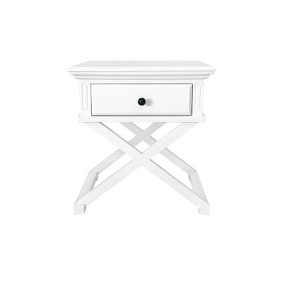 Sorrento Cross Leg Hamptons BedSide Table W/Drawer White