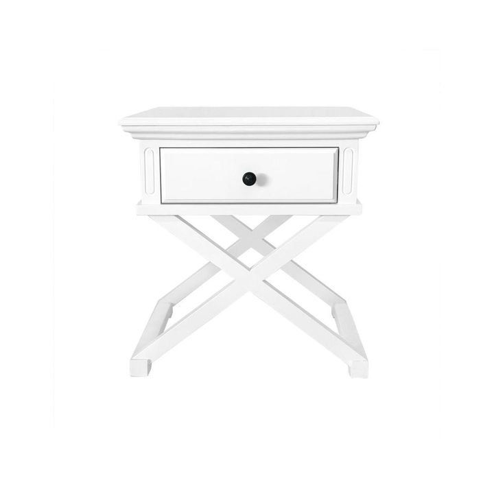 Sorrento Cross Leg Hamptons BedSide Table W/Drawer White