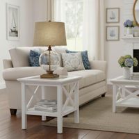 Sorrento Hamptons Square Side Table W/ Glass Top White