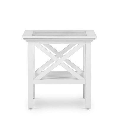 Sorrento Hamptons Square Side Table W/ Glass Top White