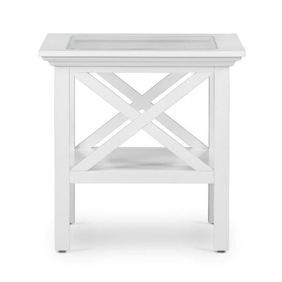 Sorrento Hamptons Square Side Table W/ Glass Top White