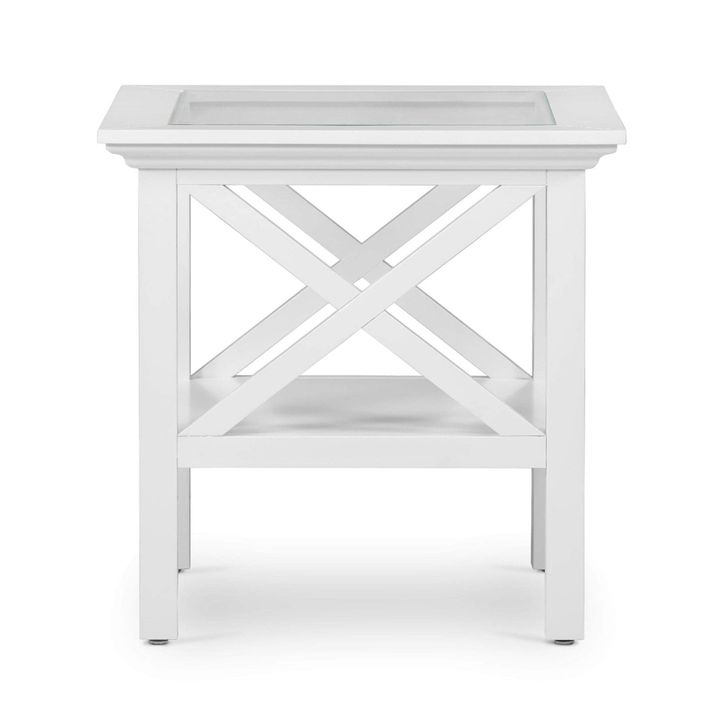 Sorrento Hamptons Square Side Table W/ Glass Top White