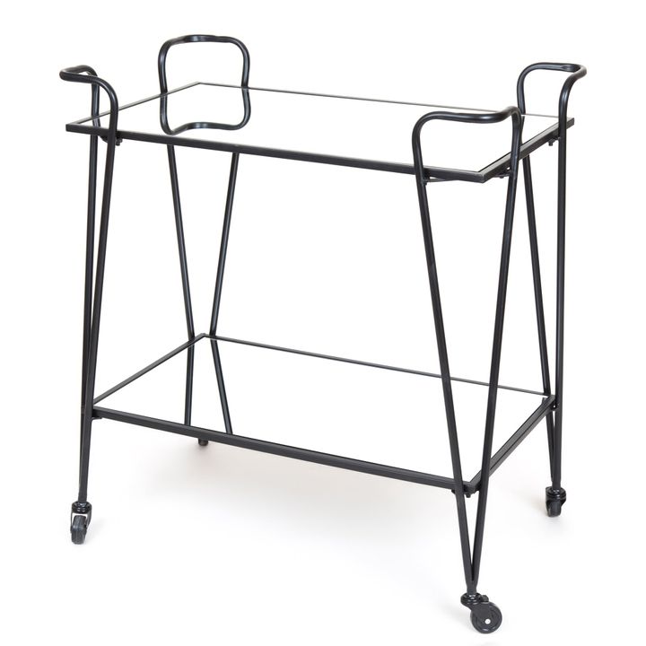 Lloyd Mirror Shelves Bar Trolley Black