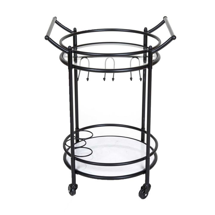 Round Marble Shelves Bar Cart Black