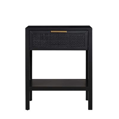 Santorini Hamptons Timber/Rattan Bedside Table Black