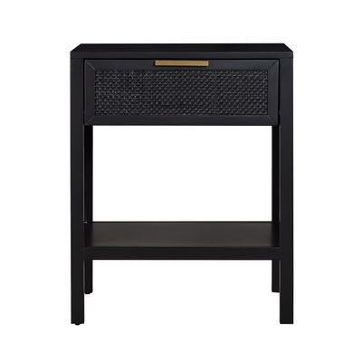 Santorini Hamptons Timber/Rattan Bedside Table Black