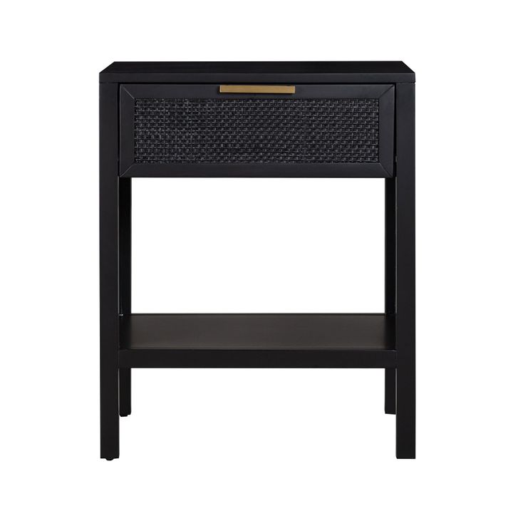 Santorini Hamptons Timber/Rattan Bedside Table Black