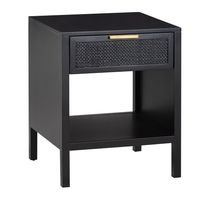 Santorini Hamptons Timber/Rattan Bedside Table Black