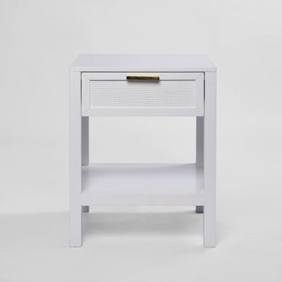 Santorini Hamptons Timber/Rattan Bedside Table White