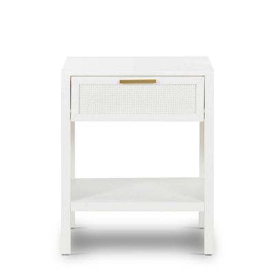 Santorini Hamptons Timber/Rattan Bedside Table White