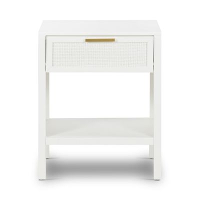 Santorini Hamptons Timber/Rattan Bedside Table White