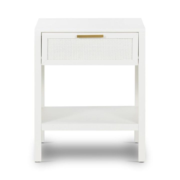 Santorini Hamptons Timber/Rattan Bedside Table White