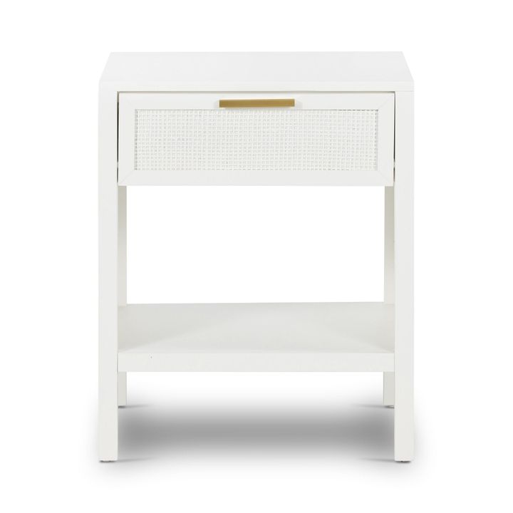 Santorini Hamptons Timber/Rattan Bedside Table White