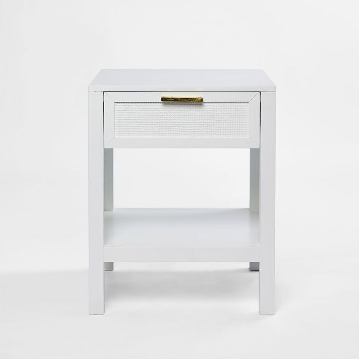Santorini Hamptons Timber/Rattan Bedside Table White