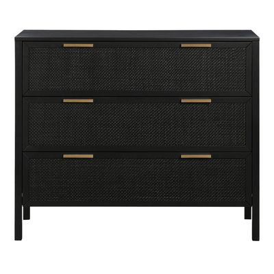 Santorini Hamptons 3 Drawer Timber/Rattan Dresser 100cm Black