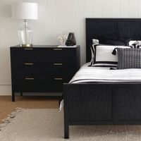 Santorini Hamptons 3 Drawer Timber/Rattan Dresser 100cm Black