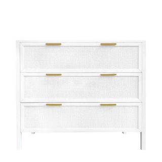 Santorini Hamptons 3 Drawer Timber/Rattan Dresser 100cm White