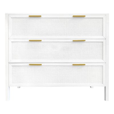 Santorini Hamptons 3 Drawer Timber/Rattan Dresser 100cm White