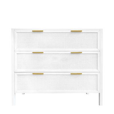 Santorini Hamptons 3 Drawer Timber/Rattan Dresser 100cm White