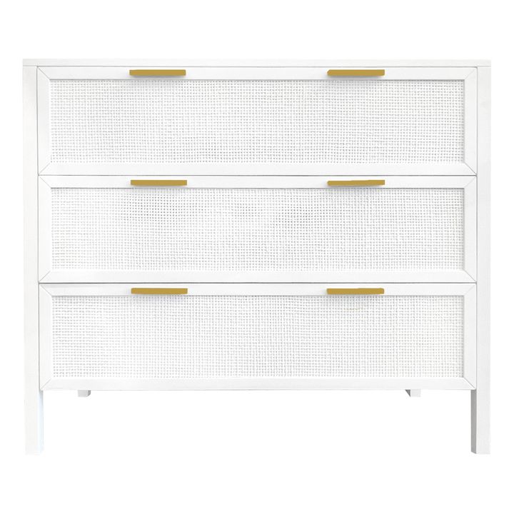 Santorini Hamptons 3 Drawer Timber/Rattan Dresser 100cm White