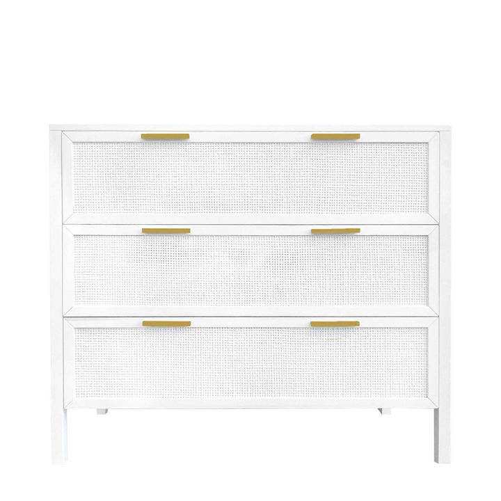 Santorini Hamptons 3 Drawer Timber/Rattan Dresser 100cm White