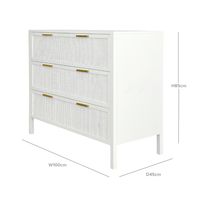 Santorini Hamptons 3 Drawer Timber/Rattan Dresser 100cm White