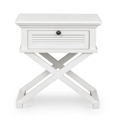 West Beach Cross Leg Hamptons BedSide Table W/Drawer White