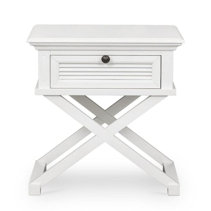West Beach Cross Leg Hamptons BedSide Table W/Drawer White