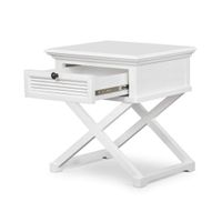 West Beach Cross Leg Hamptons BedSide Table W/Drawer White