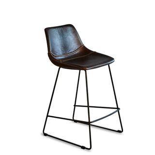 Don Kitchen Counter Stool - Brown/Black - Buffalo Leather Upholstered Kitchen Counter Stool