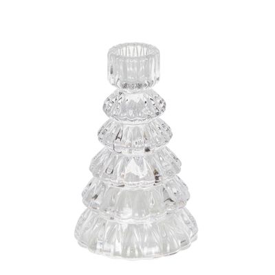 Ice Glass Tree Candle Holder Clear