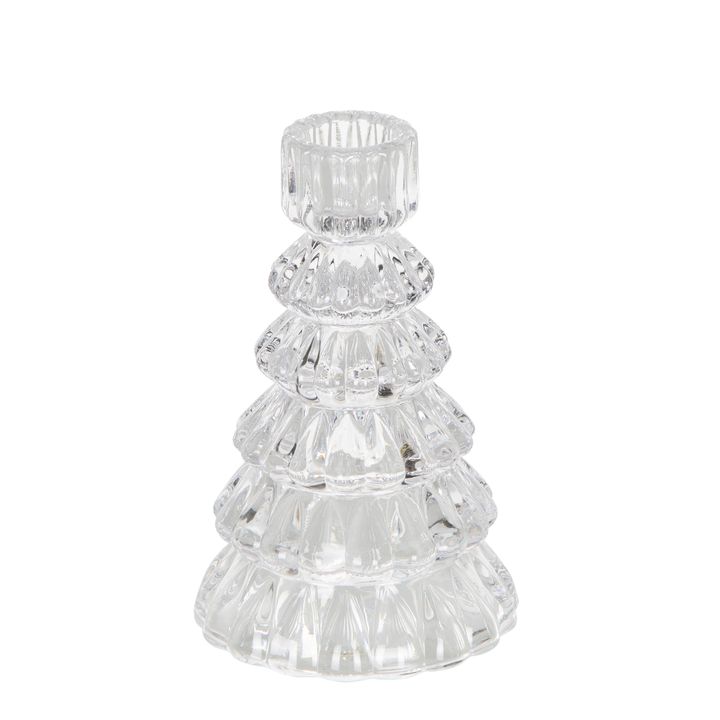 Ice Glass Tree Candle Holder Clear