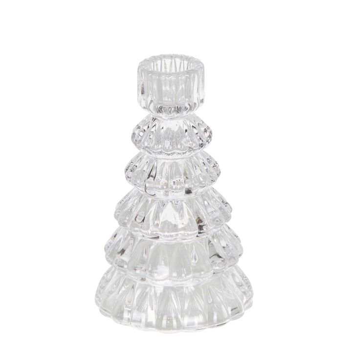 Ice Glass Tree Candle Holder Clear