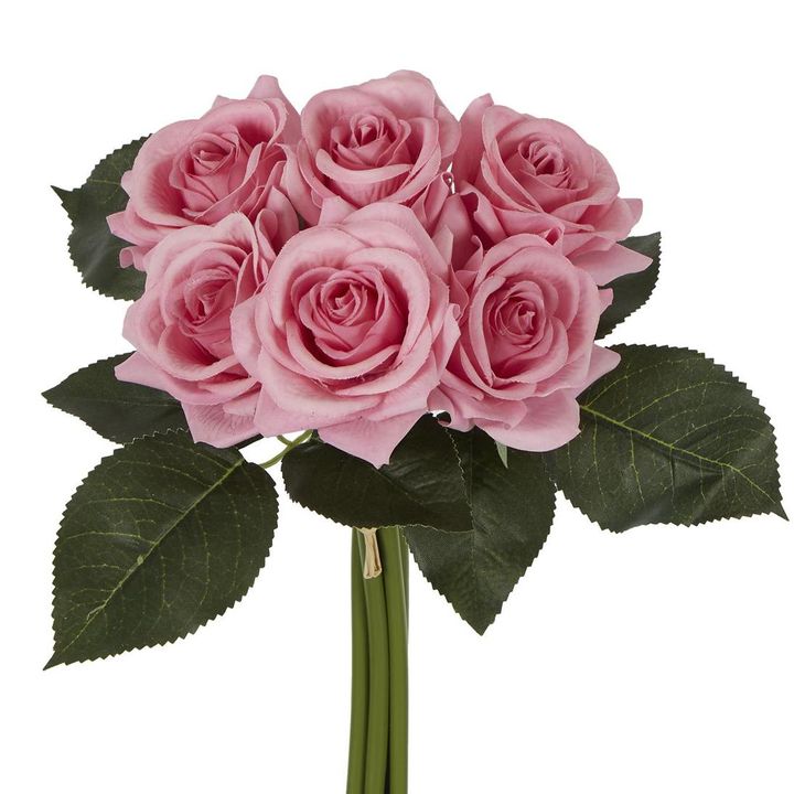 Romance Real Touch Rose Bouquet Mid Pink