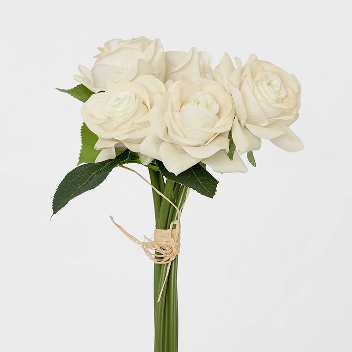Romance Real Touch Rose Bouquet White