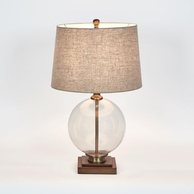 Ivy Small Antique Brass And Glass With Natural Linen Shade