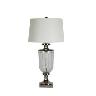 Bellevue Glass Nickel Lamp With White Linen Shade