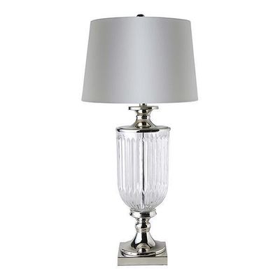 Bellevue Glass Nickel Lamp With White Linen Shade