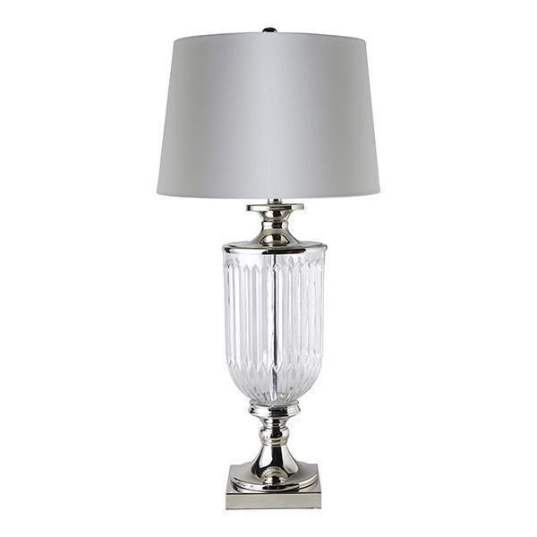 Bellevue Glass Nickel Lamp With White Linen Shade