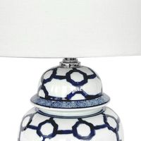 Lucca Small Blue & White Jar Shaped Lamp W/ Shade