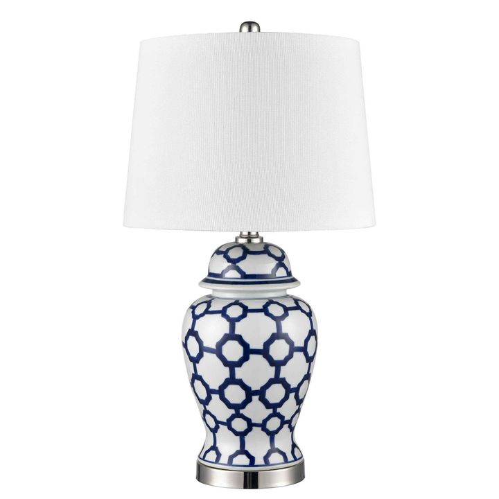 Lucca Small Blue & White Jar Shaped Lamp W/ Shade