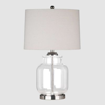 Regency Nickel and Glass Table Lamp with Natural Linen Shade