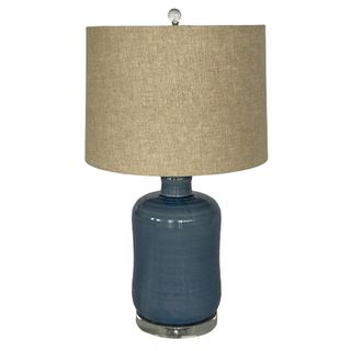 Charlie Blue Ceramic Lamp with Natural Linen Shade