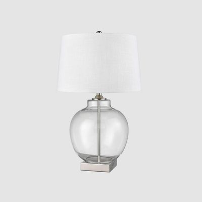 Ellyn Glass and Nickel Lamp with White Linen Shade