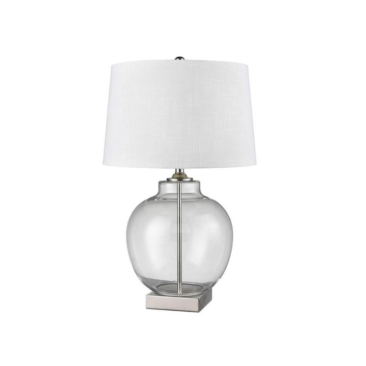 Ellyn Glass and Nickel Lamp with White Linen Shade