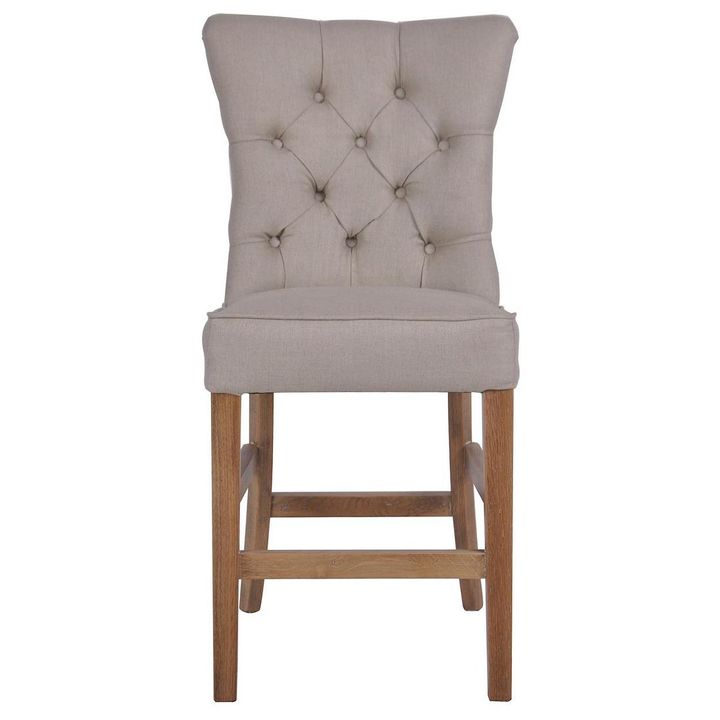 Oakwood Hamptons Beige Linen Counter Chair W/ Buttons