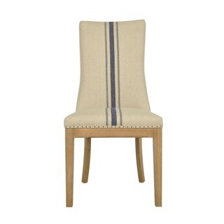 Oakwood Hamptons Linen Dining Chair Natural/Blue Stripe W/ Studs