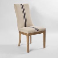 Oakwood Hamptons Linen Dining Chair Natural/Blue Stripe W/ Studs