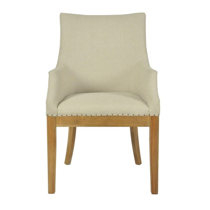 Oakwood Hamptons Linen Armchair Natural W/ Studs